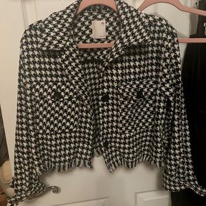 Black and white short cropped blazer